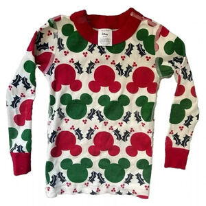 Kids Hanna Andersson Disney Mickey Christmas Red Green Pajama Top Size 3T